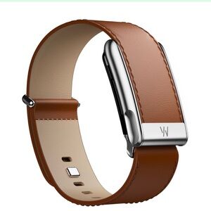 Whoop MG/5.0 brown leather luxe band - one/peak/life compatible- shiny silver